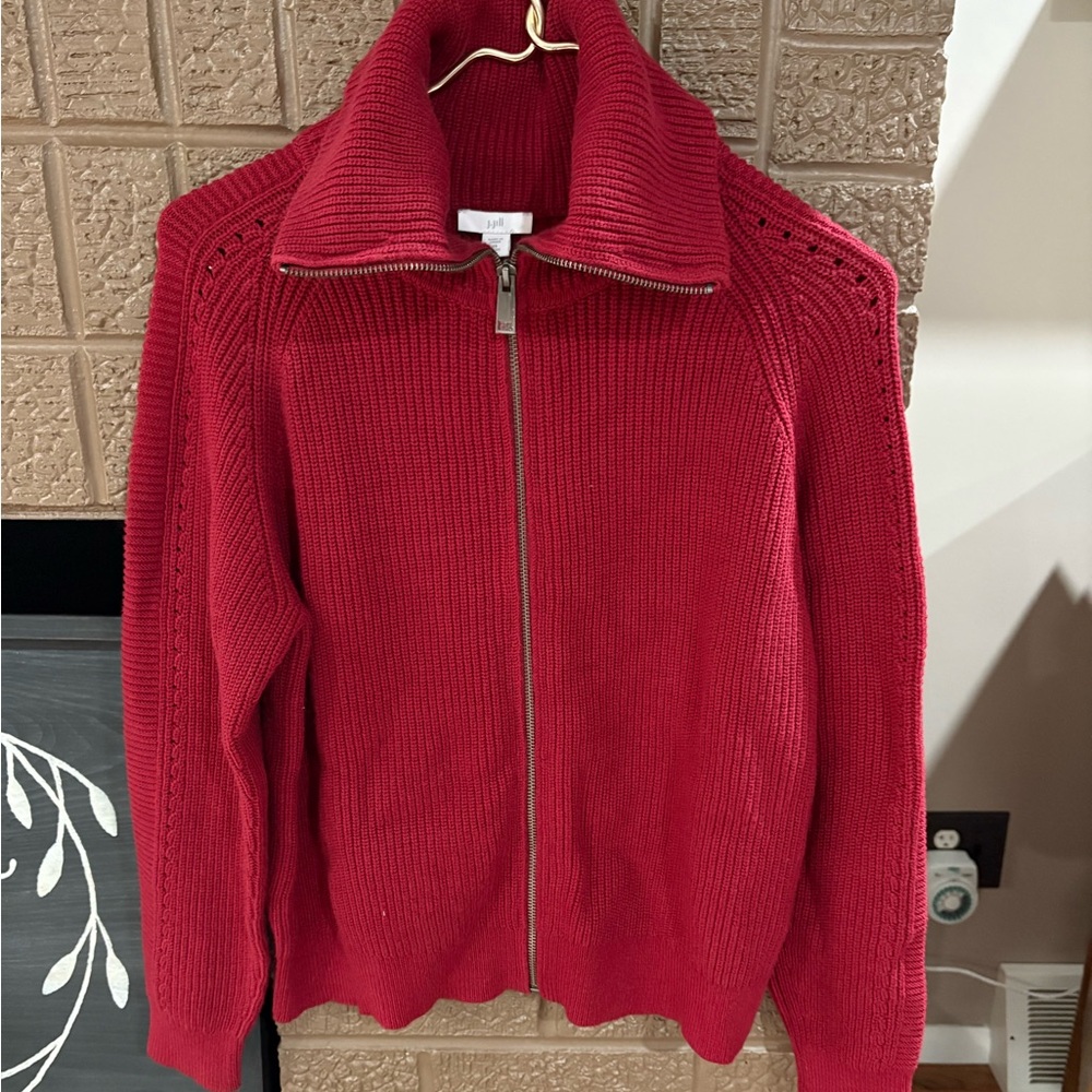 J. Jill Deep Red Zip Up Knit Sweater*